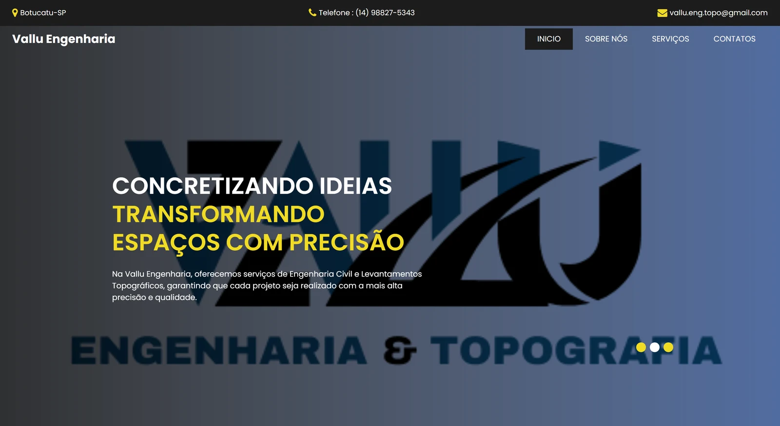 Site institucional Vallu Engenharia e Topografia